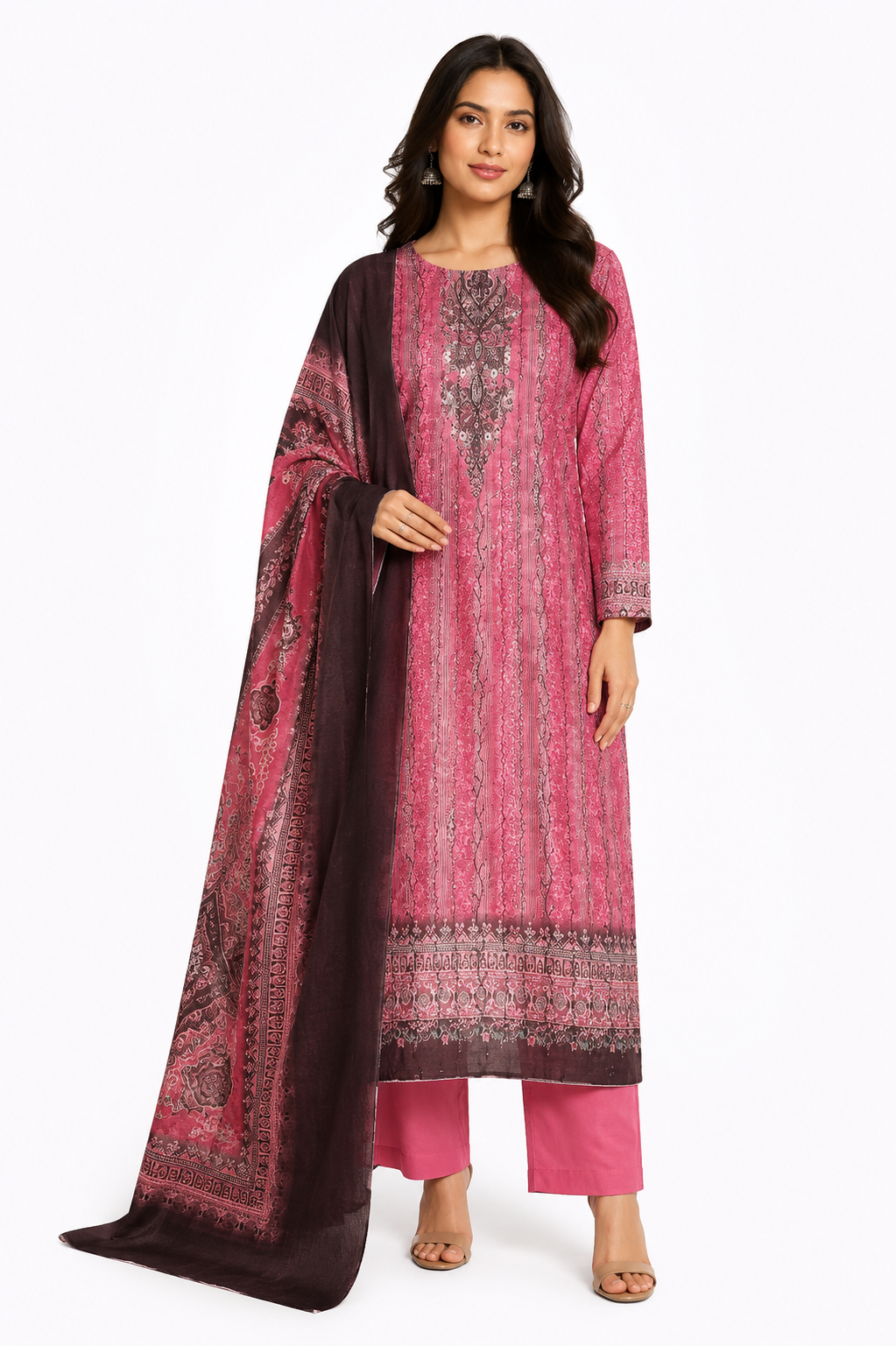 VIVEK – Designer Digital Print 3 Pcs Cotton Set with Long Dupatta