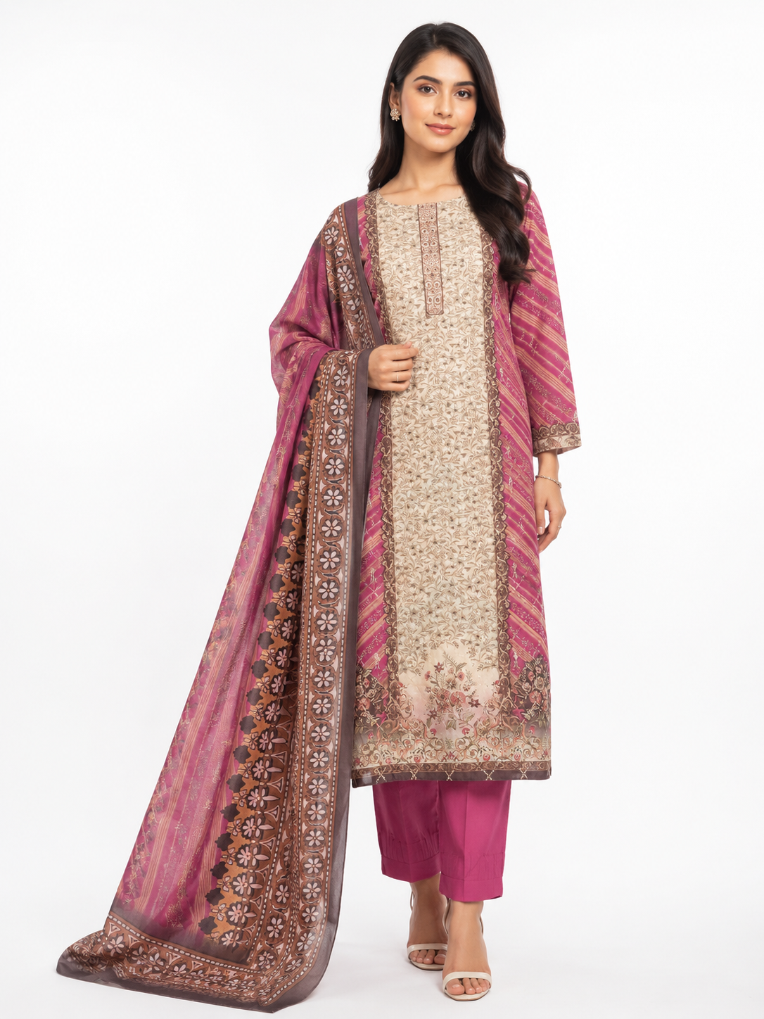 Embroidery & Sequence Premium A/C Cotton 3 Pcs Set