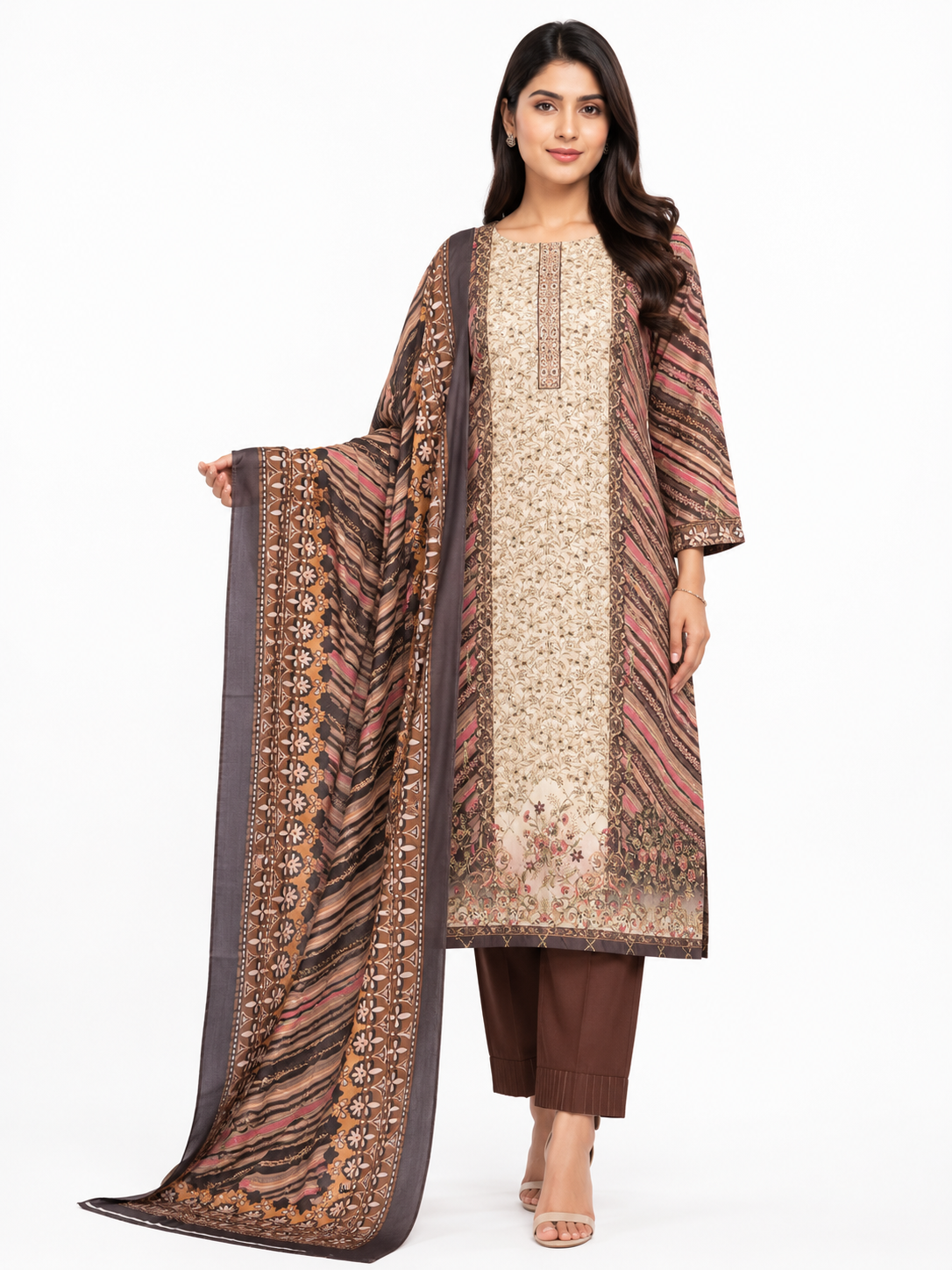 Premium A/C Cotton 3 Pcs Set, Embroidery & Sequence Work