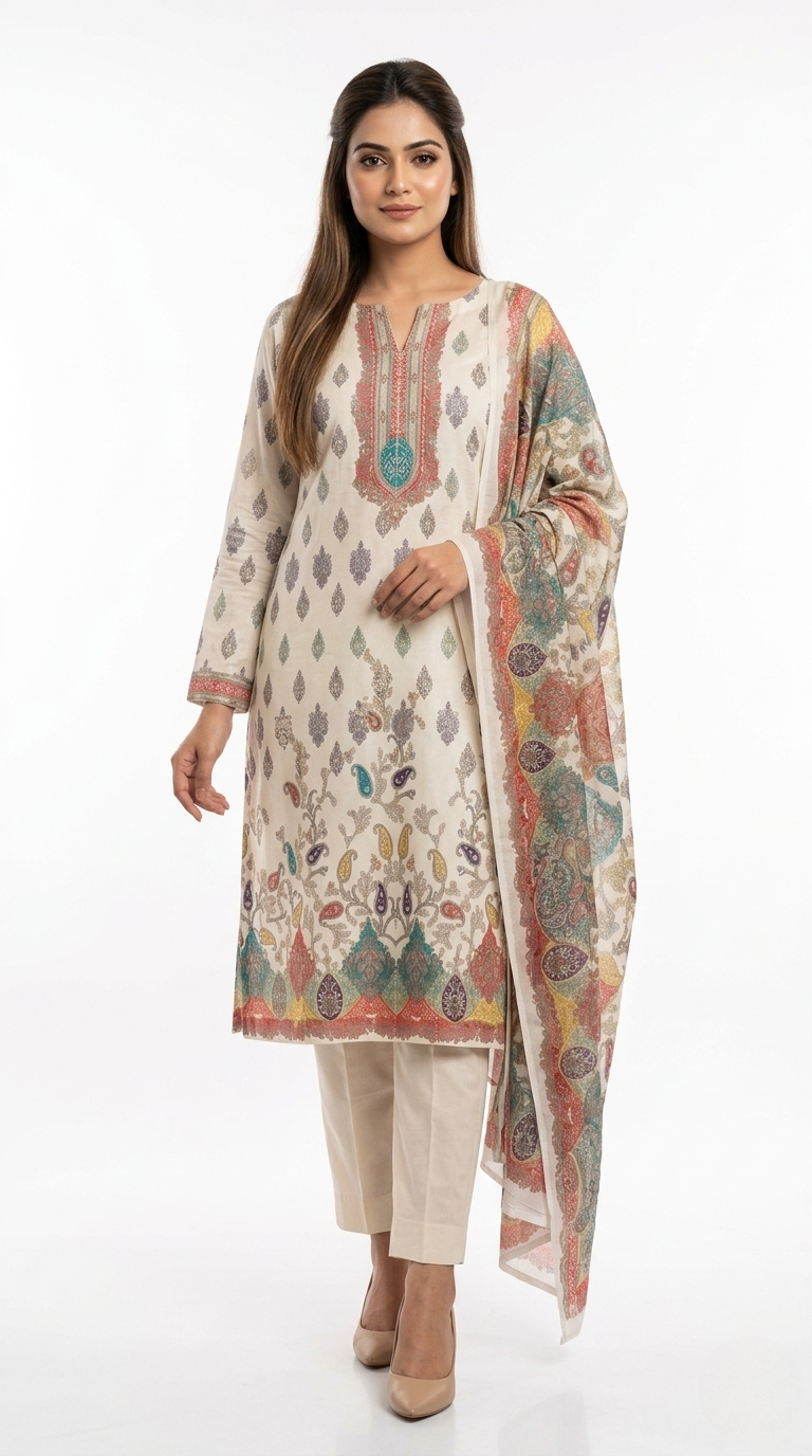 Embroidered Sequence 3 Pcs Set, Premium Cotton