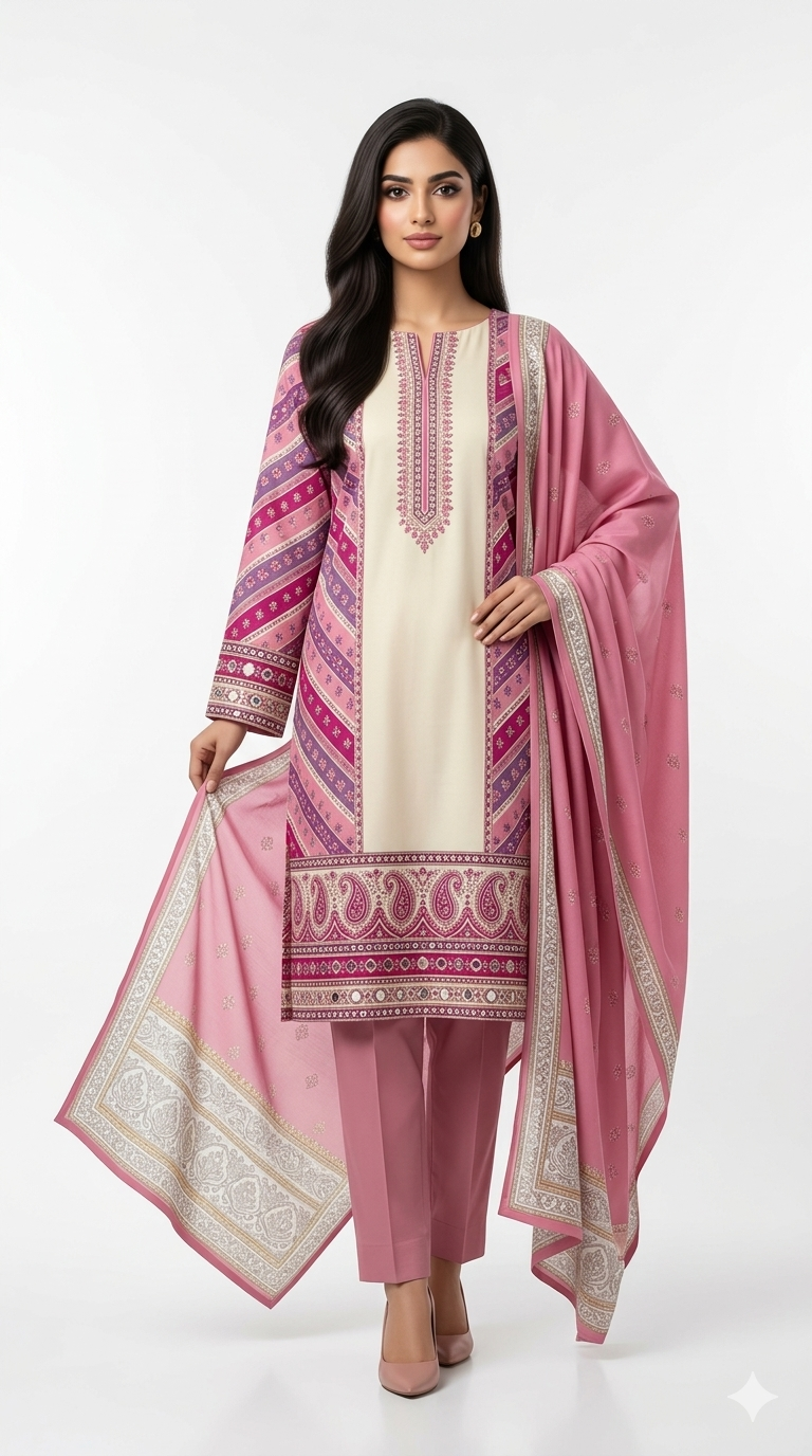 Premium A/C Cotton 3 Pcs Set with Embroidery & Sequence