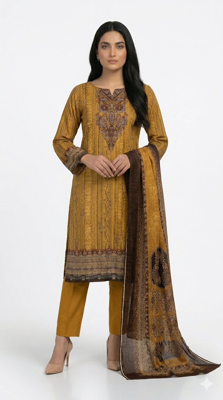 4. VIVEK Premium 3 Pcs Set – Sequence Work Kameez & Printed Dupatta