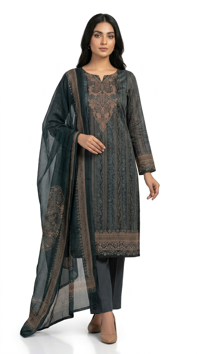 VIVEK 3 Pcs Set – Soft Cotton, Digital Print, Sequence Touch