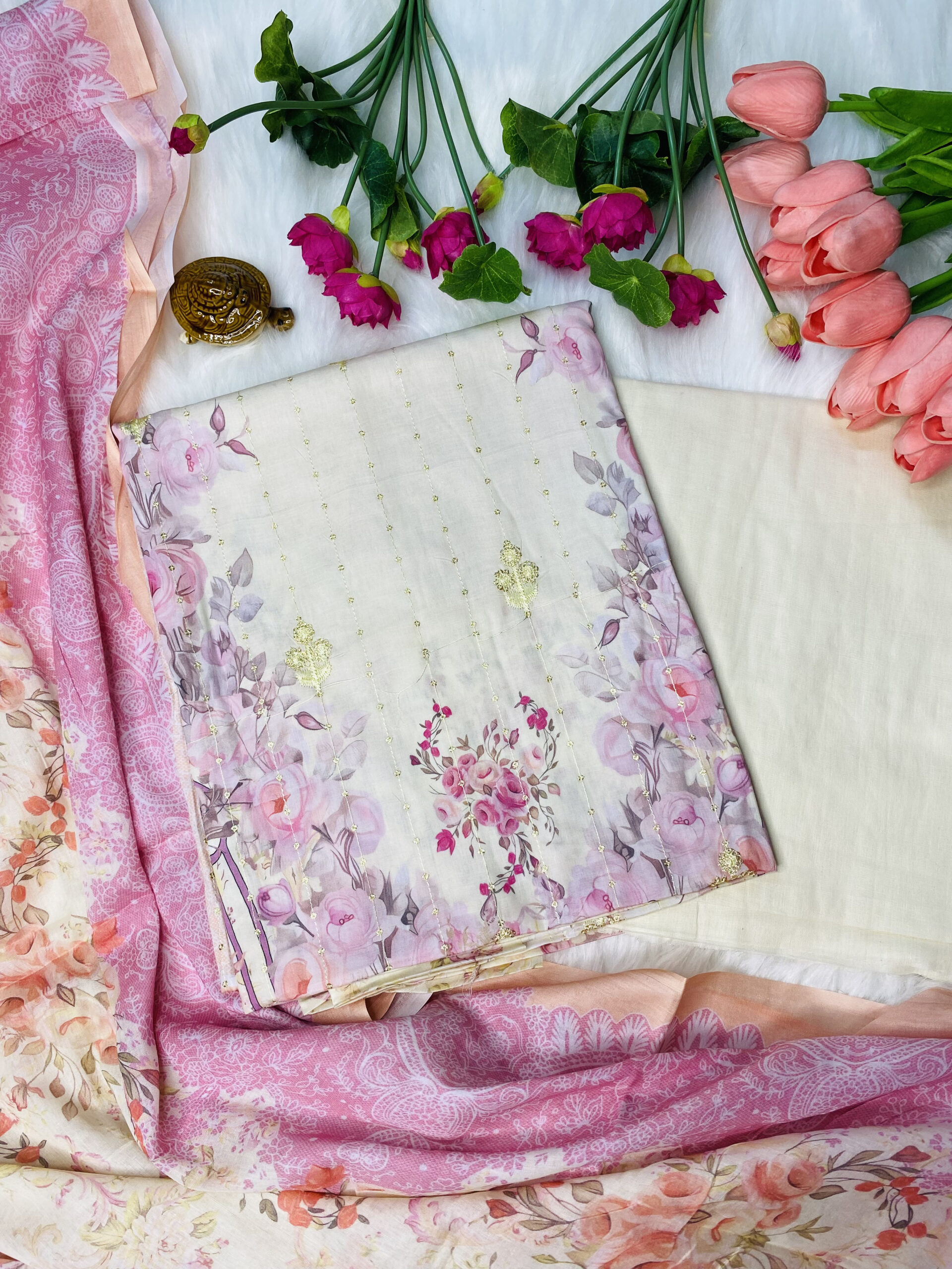 VIVEK – Digital Print & Sequence 3 Pcs Set, Premium Soft Cotton