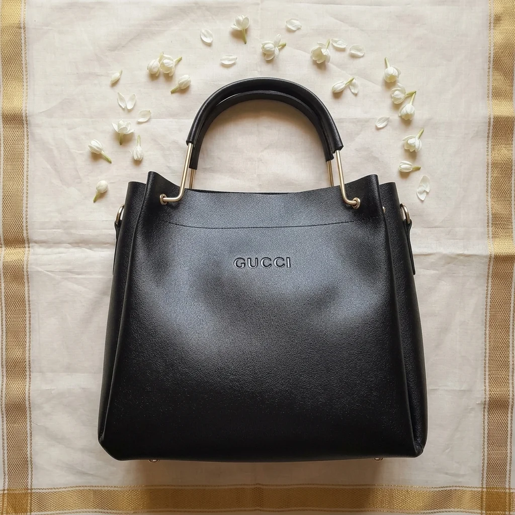 Exclusive 3-Pieces Original Italian Leather Ladies Bag Combo - Black - Image 3
