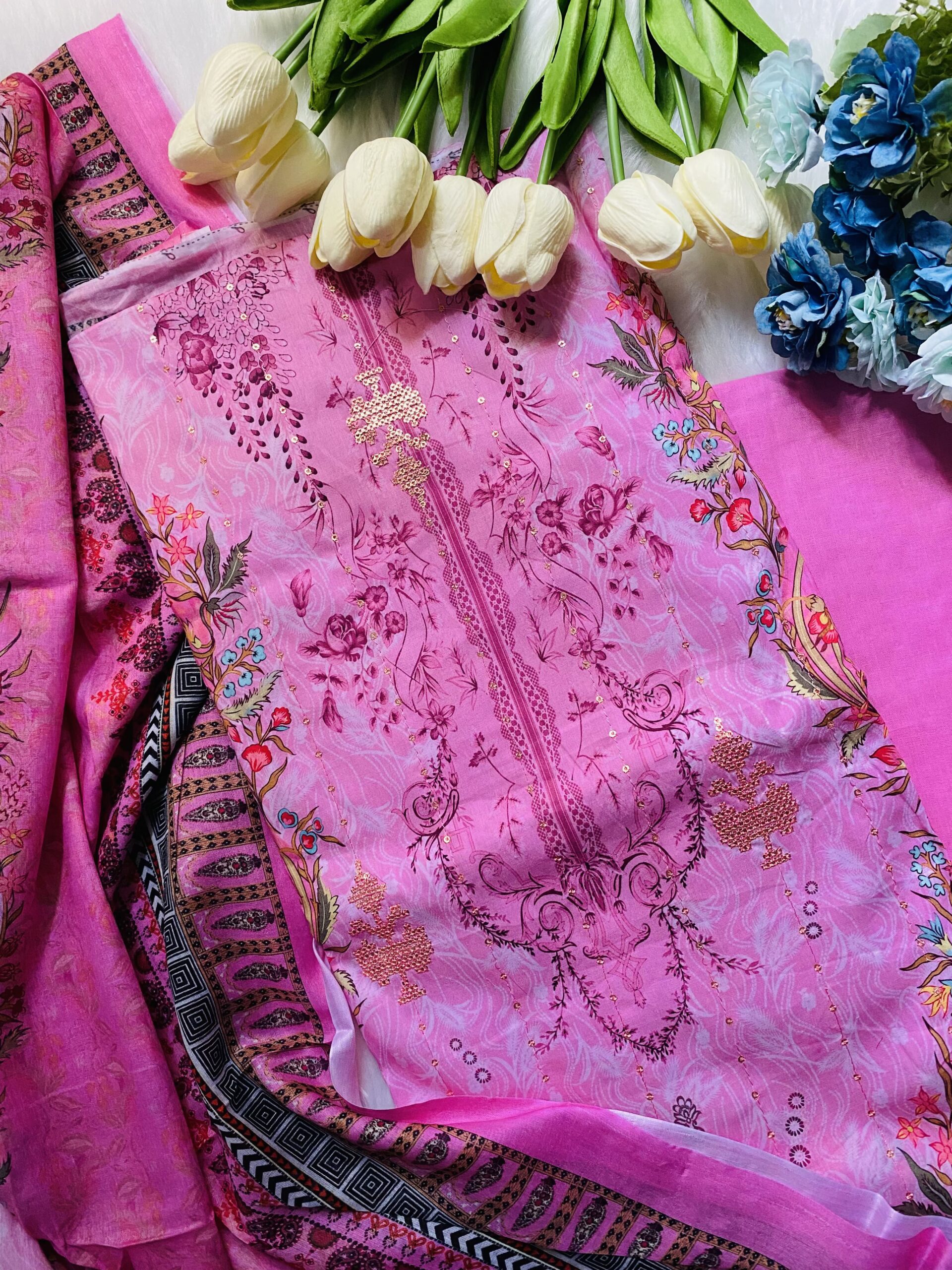VIVEK – Premium Cotton 3 Pcs Set with Digital Print & Sequence Work - Image 2